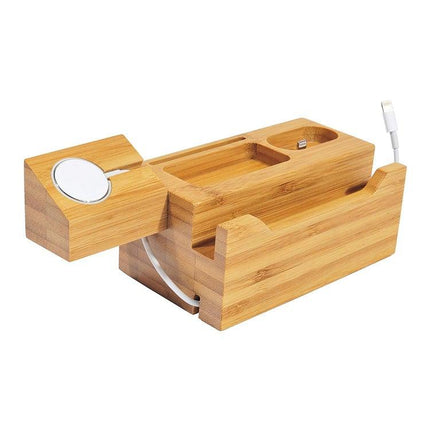 Multi-function Bamboo Charging Station Charger Stand Management Base with 3 USB Ports, EU Plug-garmade.com