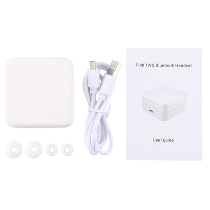 T-88 TWS Bluetooth V5.0 Wireless Stereo Earphones with Magnetic Charging Box(White)-garmade.com