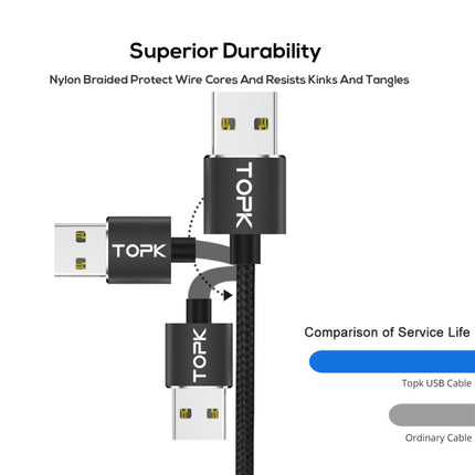 TOPK AM23 1m 2.4A Max USB to 8 Pin Nylon Braided Magnetic Charging Cable with LED Indicator(Black)-garmade.com