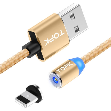 TOPK AM23 1m 2.4A Max USB to 8 Pin Nylon Braided Magnetic Charging Cable with LED Indicator(Gold)-garmade.com