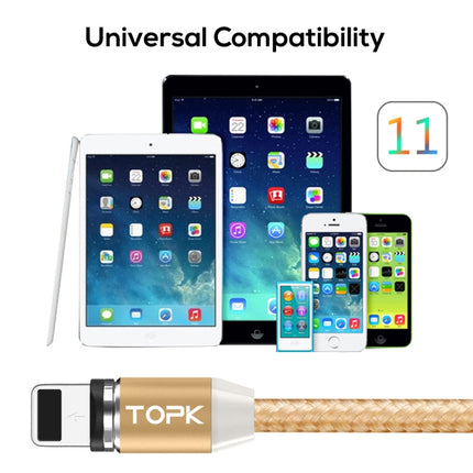 TOPK AM23 1m 2.4A Max USB to 8 Pin Nylon Braided Magnetic Charging Cable with LED Indicator(Gold)-garmade.com