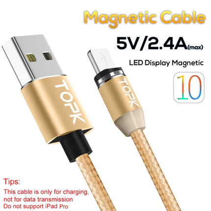 TOPK AM23 1m 2.4A Max USB to 8 Pin Nylon Braided Magnetic Charging Cable with LED Indicator(Gold)-garmade.com