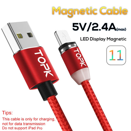 TOPK AM23 1m 2.4A Max USB to 8 Pin Nylon Braided Magnetic Charging Cable with LED Indicator(Red)-garmade.com