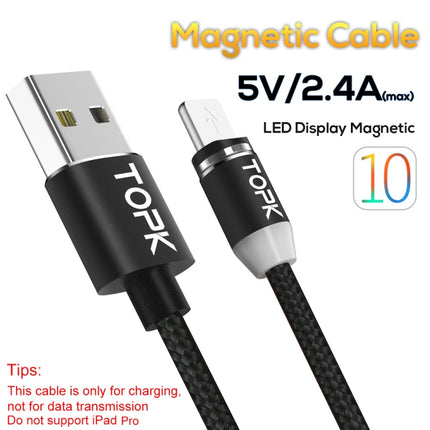 TOPK AM23 1m 2.4A Max USB to 8 Pin Nylon Braided Magnetic Charging Cable with LED Indicator(Silver)-garmade.com