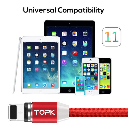 TOPK AM23 2m 2.4A Max USB to 8 Pin Nylon Braided Magnetic Charging Cable with LED Indicator(Red)-garmade.com