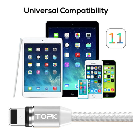 TOPK AM23 2m 2.4A Max USB to 8 Pin Nylon Braided Magnetic Charging Cable with LED Indicator(Silver)-garmade.com