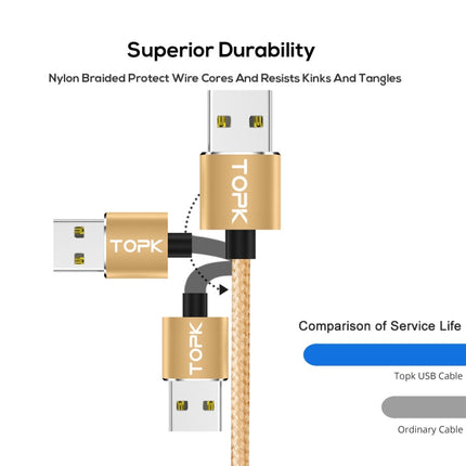 TOPK 1m 2.4A Max USB to 8 Pin + USB-C / Type-C + Micro USB Nylon Braided Magnetic Charging Cable with LED Indicator(Gold)-garmade.com