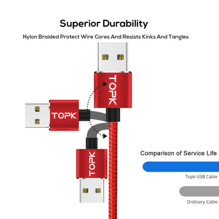 TOPK 1m 2.4A Max USB to 8 Pin + USB-C / Type-C + Micro USB Nylon Braided Magnetic Charging Cable with LED Indicator(Red)-garmade.com