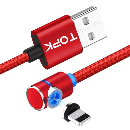TOPK AM30 1m 2.4A Max USB to 8 Pin 90 Degree Elbow Magnetic Charging Cable with LED Indicator(Red)-garmade.com
