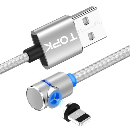 TOPK AM30 1m 2.4A Max USB to 8 Pin 90 Degree Elbow Magnetic Charging Cable with LED Indicator(Silver)-garmade.com