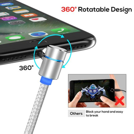 TOPK AM30 1m 2.4A Max USB to 8 Pin 90 Degree Elbow Magnetic Charging Cable with LED Indicator(Silver)-garmade.com
