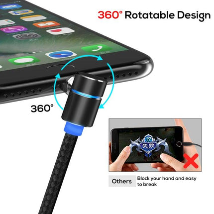 TOPK AM30 1m 2.4A Max USB to 8 Pin + USB-C / Type-C + Micro USB 90 Degree Elbow Magnetic Charging Cable with LED Indicator(Black)-garmade.com