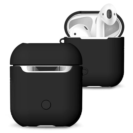 Frosted Rubber Paint + PC Bluetooth Earphones Case Anti-lost Storage Bag for Apple AirPods 1/2(Black)-garmade.com
