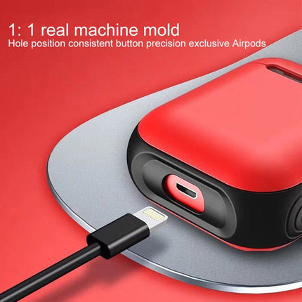 Frosted Rubber Paint + PC Bluetooth Earphones Case Anti-lost Storage Bag for Apple AirPods 1/2(Red)-garmade.com