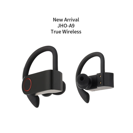 JHO-A9 TWS Wireless Hanging Ear Type Bluetooth Earphone with Charging + Storage Integrated Zipper Bag, Support Voice Control(Black)-garmade.com