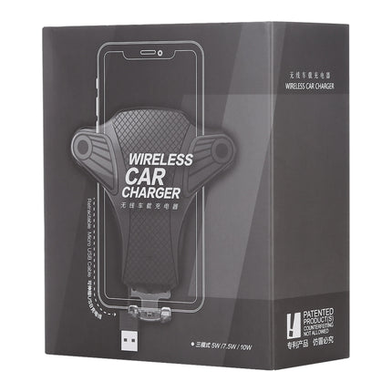 1803WC 10W Wireless Smart Car Charger Mobile Phone Holder with Retractable Micro USB Cable, Length: 85cm(Black)-garmade.com