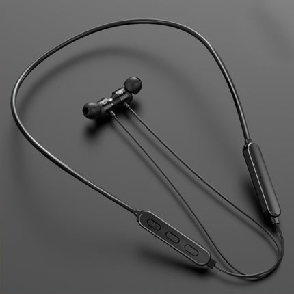 Bluetooth 5.1 Round Wire Neck-mounted Bluetooth Sports Earphone with Magnetic Function(Black)-garmade.com