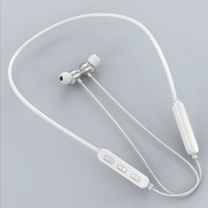 Bluetooth 5.1 Round Wire Neck-mounted Bluetooth Sports Earphone with Magnetic Function(White)-garmade.com