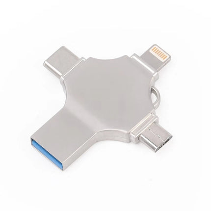 Cross 4 in 1 32GB 8 Pin + Micro USB + USB-C / Type-C + USB 3.0 Metal Flash Disk(Silver)-garmade.com