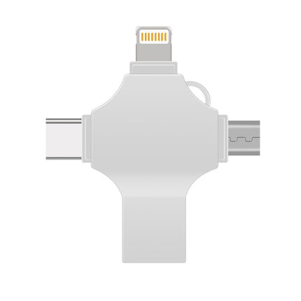 Cross 4 in 1 128GB 8 Pin + Micro USB + USB-C / Type-C + USB 3.0 Metal Flash Disk(Silver)-garmade.com