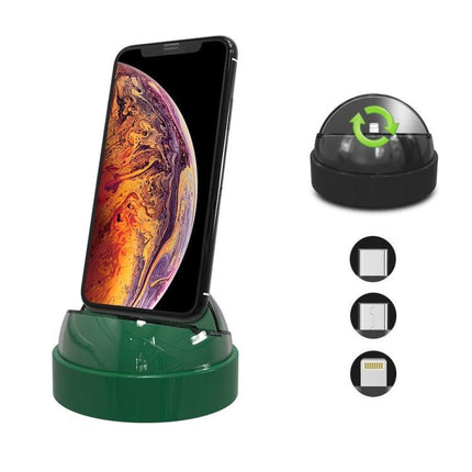 XBX-018 Multi-function 8 Pin + USB-C / Type-C + Micro USB 3 in 1 Phone Charging Holder Stand (Green)-garmade.com