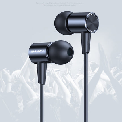 awei L2 3.5mm Plug In-Ear Wired Stereo Earphone with Mic(Black)-garmade.com