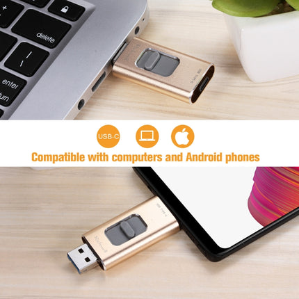 Richwell 3 in 1 16G Type-C + 8 Pin + USB 3.0 Metal Push-pull Flash Disk with OTG Function(Black)-garmade.com