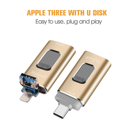 Richwell 3 in 1 16G Type-C + 8 Pin + USB 3.0 Metal Push-pull Flash Disk with OTG Function(Gold)-garmade.com