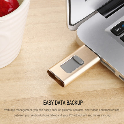 Richwell 3 in 1 16G Type-C + 8 Pin + USB 3.0 Metal Push-pull Flash Disk with OTG Function(Rose Gold)-garmade.com