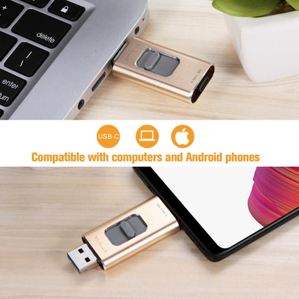 Richwell 3 in 1 64G Type-C + 8 Pin + USB 3.0 Metal Push-pull Flash Disk with OTG Function(Rose Gold)-garmade.com