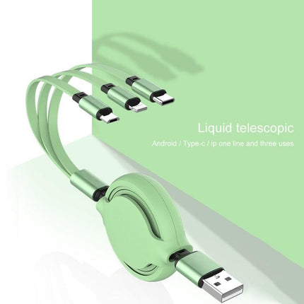 3.5A Liquid Silicone 3 in 1 USB to USB-C / Type-C + 8Pin + Micro USB Retractable Data Syn Charging Cable (Purple)-garmade.com