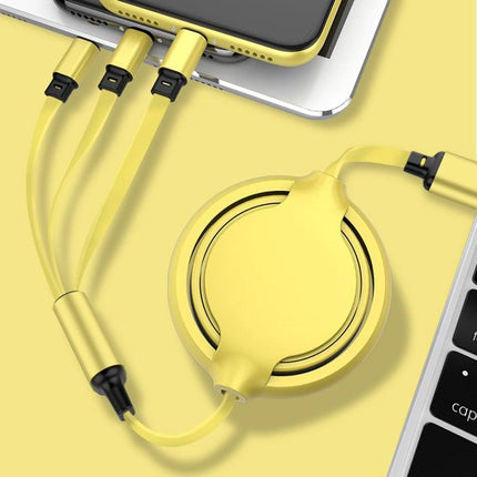 3.5A Liquid Silicone 3 in 1 USB to USB-C / Type-C + 8Pin + Micro USB Retractable Data Syn Charging Cable (Yellow)-garmade.com