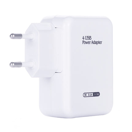 HT-CD03 15.5W 5V 3.1A 4-Port USB Wall Charger Travel Charger, EU Plug (White)-garmade.com