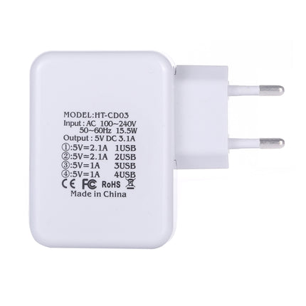 HT-CD03 15.5W 5V 3.1A 4-Port USB Wall Charger Travel Charger, EU Plug (White)-garmade.com