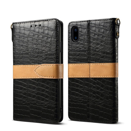 Splicing Color Crocodile Texture PU Horizontal Flip Leather Case for iPhone X / XS, with Wallet & Holder & Card Slots & Lanyard (Black)-garmade.com