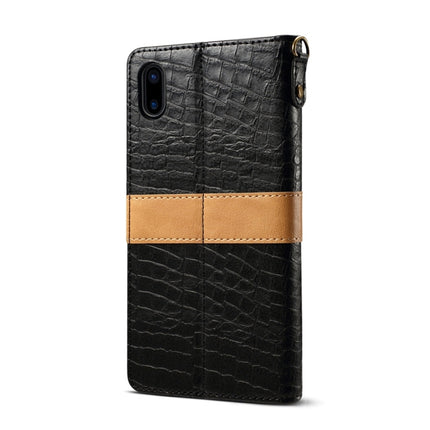 Splicing Color Crocodile Texture PU Horizontal Flip Leather Case for iPhone X / XS, with Wallet & Holder & Card Slots & Lanyard (Black)-garmade.com