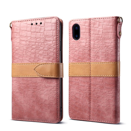 Splicing Color Crocodile Texture PU Horizontal Flip Leather Case for iPhone X / XS, with Wallet & Holder & Card Slots & Lanyard (Pink)-garmade.com