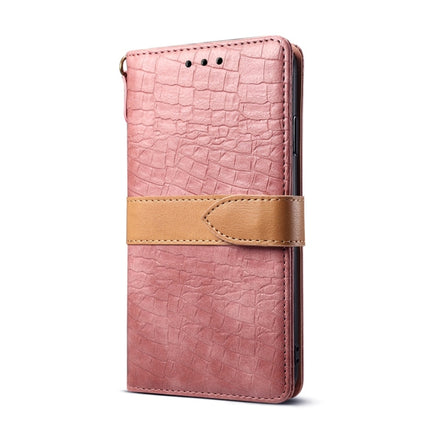 Splicing Color Crocodile Texture PU Horizontal Flip Leather Case for iPhone X / XS, with Wallet & Holder & Card Slots & Lanyard (Pink)-garmade.com