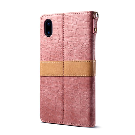 Splicing Color Crocodile Texture PU Horizontal Flip Leather Case for iPhone X / XS, with Wallet & Holder & Card Slots & Lanyard (Pink)-garmade.com