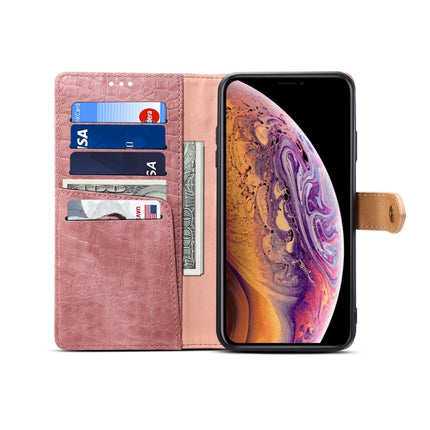 Splicing Color Crocodile Texture PU Horizontal Flip Leather Case for iPhone X / XS, with Wallet & Holder & Card Slots & Lanyard (Pink)-garmade.com