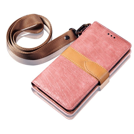 Splicing Color Crocodile Texture PU Horizontal Flip Leather Case for iPhone X / XS, with Wallet & Holder & Card Slots & Lanyard (Pink)-garmade.com