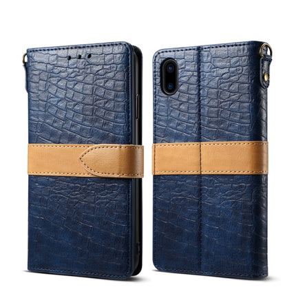 Splicing Color Crocodile Texture PU Horizontal Flip Leather Case for iPhone X / XS, with Wallet & Holder & Card Slots & Lanyard (Blue)-garmade.com