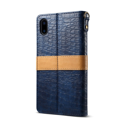 Splicing Color Crocodile Texture PU Horizontal Flip Leather Case for iPhone X / XS, with Wallet & Holder & Card Slots & Lanyard (Blue)-garmade.com