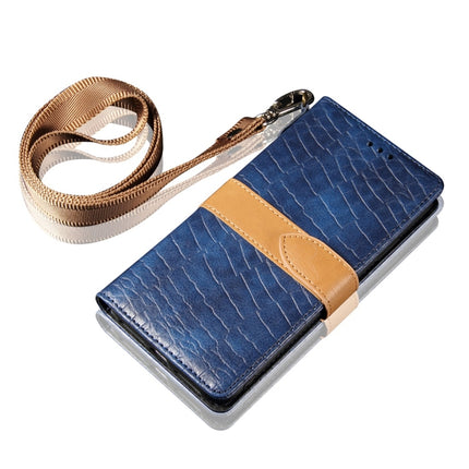 Splicing Color Crocodile Texture PU Horizontal Flip Leather Case for iPhone X / XS, with Wallet & Holder & Card Slots & Lanyard (Blue)-garmade.com