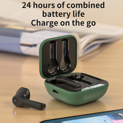 K08 Wireless Bluetooth 5.0 Noise Cancelling Stereo Binaural Earphone with Charging Box & LED Digital Display (Green)-garmade.com