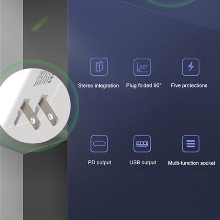 WLX-X3 36W 90 Degrees Foldable Pin Portable Multi-function USB Charger, US Plug-garmade.com