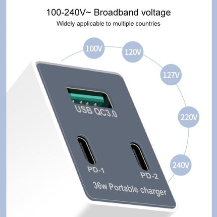 WLX-X3 36W 90 Degrees Foldable Pin Portable Multi-function USB Charger, US Plug-garmade.com