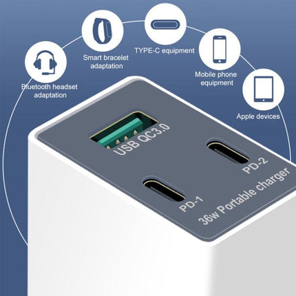 WLX-X3 36W 90 Degrees Foldable Pin Portable Multi-function USB Charger, US Plug-garmade.com