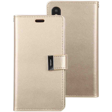 GOOSPERY RICH DIARY Crazy Horse Texture Horizontal Flip Leather Case for iPhone XS, with Card Slots & Wallet (Gold)-garmade.com