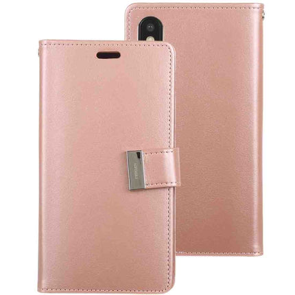 GOOSPERY RICH DIARY Crazy Horse Texture Horizontal Flip Leather Case for iPhone XS, with Card Slots & Wallet (Rose Gold)-garmade.com